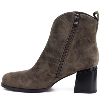 3. Damen-Ankle-Boots aus Leder mit hohem Absatz in Khaki, Vinceza 91178