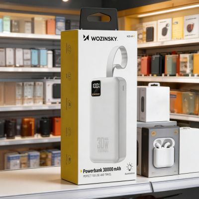 7. Wozinsky W8-W 30000mAh 30W Powerbank mit 2x USB-A und USB-C Anschlüssen und Taschenlampe – Weiß