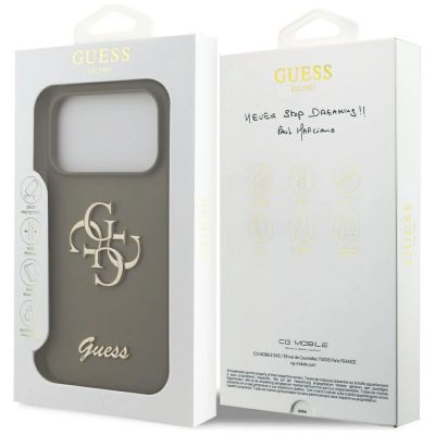 8. Guess Silikonhülle mit großem 4G-Schriftzug für iPhone 17 Pro – Braun