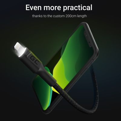 4. GREEN CELL KABGC12 GC RAY USB-KABEL - LIGHTNING 200CM, WEISSE LED, SCHNELLLADUNG