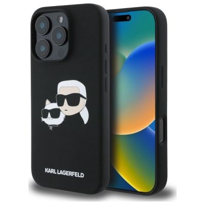 Karl Lagerfeld Silikonhülle Heads Print MagSafe für iPhone 16 Pro Max - Schwarz