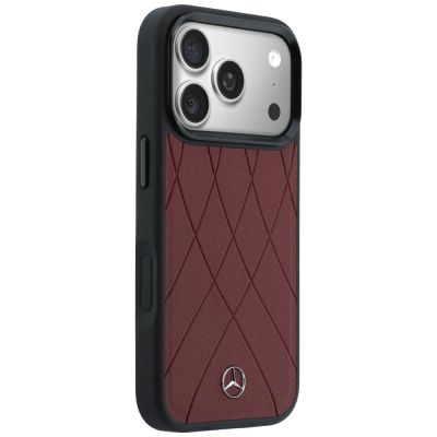4. Mercedes Lederhülle mit gekreuzten Linien und MagSafe-Design für iPhone 17 Pro Max – rot
