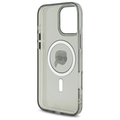 7. Karl Lagerfeld IML Metall-MagSafe-Hülle mit Karl-Kopf für iPhone 16 Pro – Schwarz