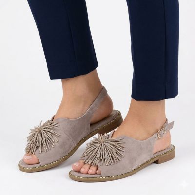 4. Damen-Sandalen, flach, geschlossen, mit Pailletten, Khaki, Potocki 43349