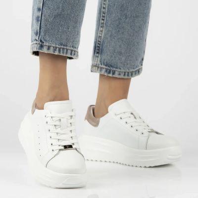 3. Weiße Damen-Plateauschuhe aus Leder, Modell Filippo DP6739