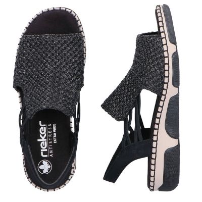 4. Bequeme schwarze Plateau-Sandalen für Damen Rieker 66241-00