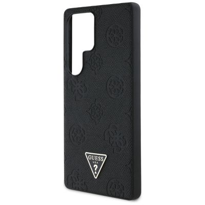 6. Guess MagSafe Hülle mit genarbtem Pfingstrosenmuster und Dreieckslogo für Samsung Galaxy S25 Ultra, Schwarz
