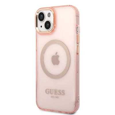 2. Guess GUHMP14SHTCMP iPhone 14 6.1" pink/pink Hartschale Gold Outline Translucent MagSafe