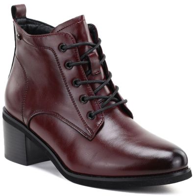 6. Damen-Schnürstiefeletten aus Leder mit hohem Absatz, bordeauxrot, Vinceza EN27-133107