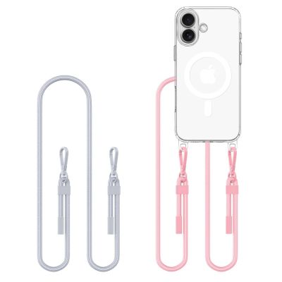 Tech-Protect Flexair Chain MagSafe Hülle für iPhone 16 - Transparent + 2 Tragebänder (Pink und Grau)