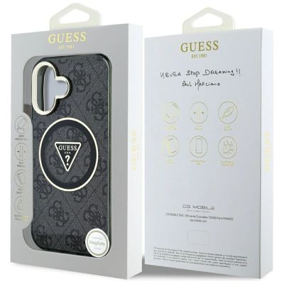 8. Guess IML Metal Glitter 4G Circle Triangle MagSafe Case für iPhone 16 - Schwarz