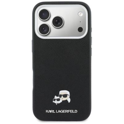 3. Karl Lagerfeld Karl & Choupette Head Pins Saffiano MagSafe Hülle für iPhone 17 Pro Max - Schwarz