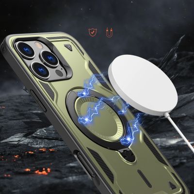 4. Hybrid Armor Trendige Hülle mit MagSafe für iPhone 16 Pro – Grün