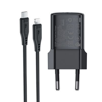 16. Acefast A118 30W GaN USB-C Wandladegerät mit 1,2 m USB-C-auf- Lightning Kabel – Schwarz