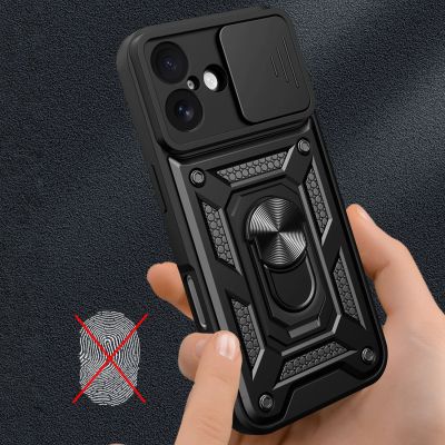 5. Hybrid Armor Camshield iPhone 17 Hülle mit Ständer und Kameraabdeckung - Schwarz