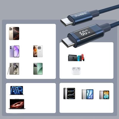 6. PD60W USB-C-zu-USB-C-Digitaldisplay, 1,2 m Nylonkabel – blau