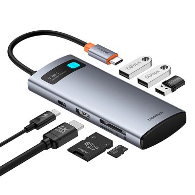 6. Baseus Metal Gleam 7in1 HDMI 4K 60Hz USB-C Hub / 3x USB 3.0 / USB-C PD / SD / microSD - Grau