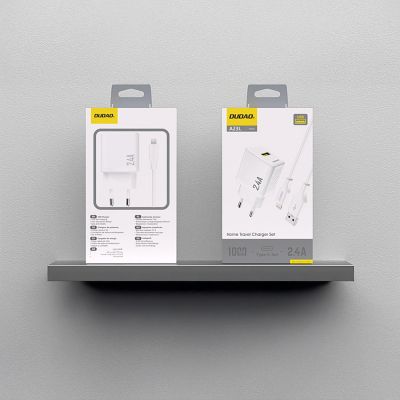 3. Dudao A23LEU 2,4A GaN EU USB-A Wandladegerät mit USB-A-auf- Lightning Kabel – Weiß