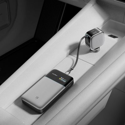 19. Cuktech CC903P 100W Kfz-Ladegerät mit Display und 70 cm langem, einziehbarem USB-C-Kabel – Grau