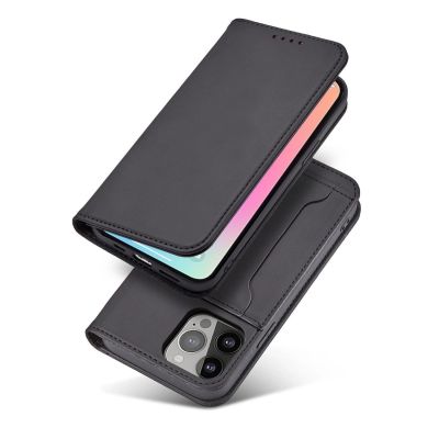 5. Magnet Card Case Hülle für iPhone 14 Pro Max Flip Cover Wallet Stand schwarz