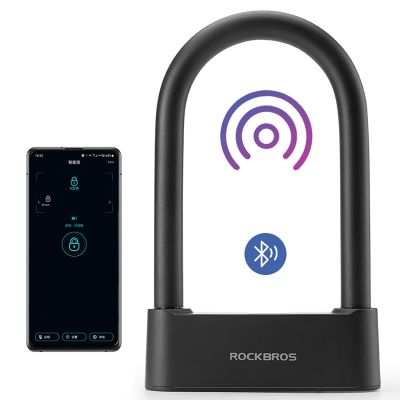 2. Rockbros 32210818001 SMART Fahrradschloss mit Fingerabdruckleser und Bluetooth-Konnektivität – Schwarz