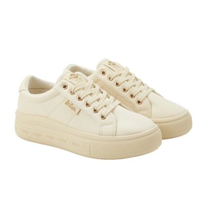 Lee Cooper Damenschuhe, sportliche Sneaker, beige Plateau, modisch