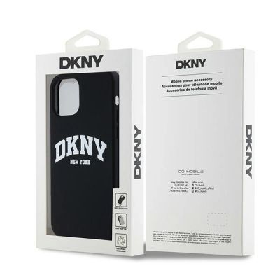 4. DKNY Flüssigsilikon-MagSafe-Hülle mit weißem bedrucktem Logo für iPhone 12/12 Pro – Schwarz