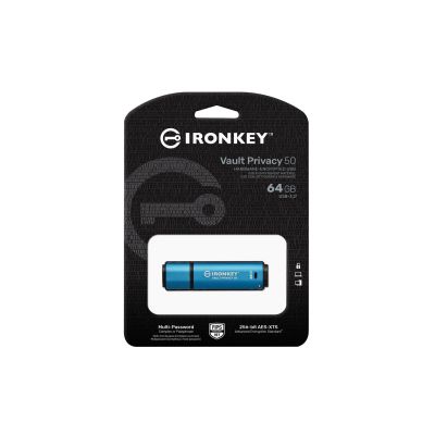 3. Kingston Technology IronKey Vault Privacy 50 USB-Stick 64 GB USB Typ-A 3.2 Gen 1 (3.1 Gen 1) Schwarz, Blau