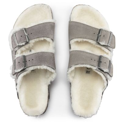 7. Birkenstock Arizona Shearling Stone Coin Damen/Herren isolierte Slipper, Wildleder mit Lammwolle, schmal (1017403)