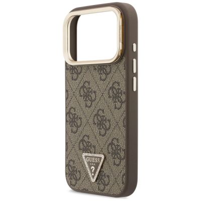 6. Guess 4G PU Triangle Logo & Stand Camera MagSafe Hülle für iPhone 18 Pro / 17 Pro – braun
