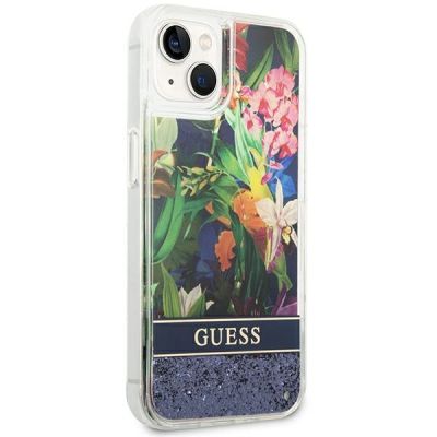 4. Guess GUHCP14SLFLSB iPhone 14 6.1 "blau / blaue Hardcase Flower Liquid Glitter
