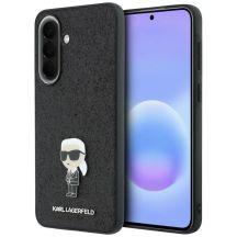 Karl Lagerfeld Schutzhülle mit festem Glitzer-Ikonik-Logo aus Metall für Samsung Galaxy A37 5G – Schwarz