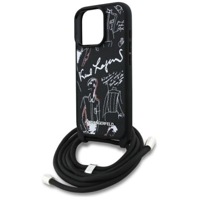 5. Karl Lagerfeld Crossbody-Hülle mit genarbtem Muster und Logo für iPhone 16 Pro – Schwarz