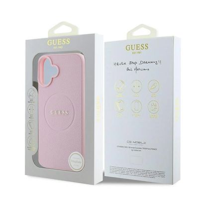 8. Guess Grained Gold Ring MagSafe-Hülle für iPhone 16 Plus – Rosa