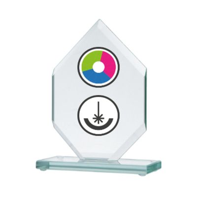 2. Glastrophäe mit LuxorJet-Farbdruck, Gravur und Farbfüllung