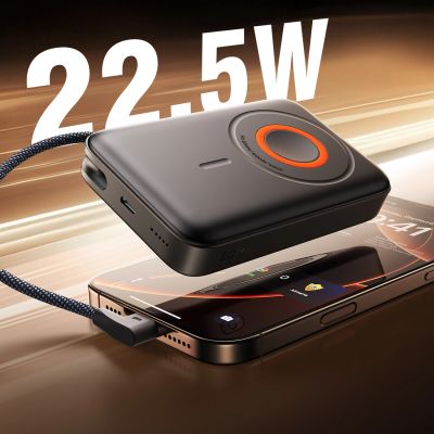 5. Joyroom JR-PBM02 Powerbank 22,5 W 10000 mAh 3-in-1 magnetisch induktiv kompatibel mit MagSafe mit integriertem Kabel – Schwarz