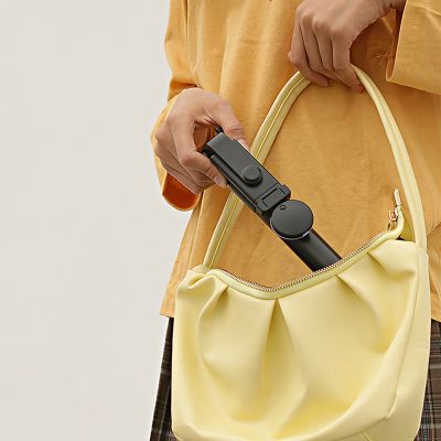 16. Selfie-Stick WH1YXS Teleskopstativ 1 m mit runder Lampe und Telefonhalter – Schwarz
