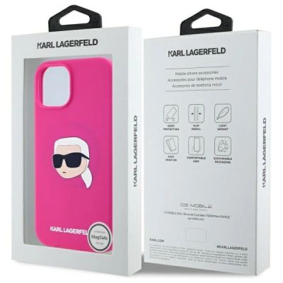 8. Karl Lagerfeld KLHMP15SSKHPPPLF iPhone 15 6,1" Fuchsia/Fuchsia Hardcase Silikon Karl Head Print MagSafe