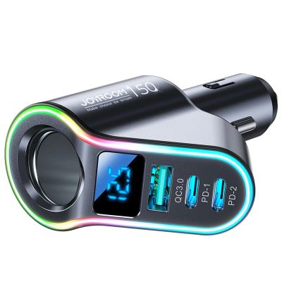 2. Joyroom Schnell-Autoladegerät 4in1 USB-A QC3.0 / 2xUSB-C PD 150W Schwarz (JR-CL21)