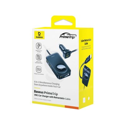 2. Baseus PrimeTrip VW1 60W Autoladegerät mit integriertem Kabel für 6 Geräte – Schwarz