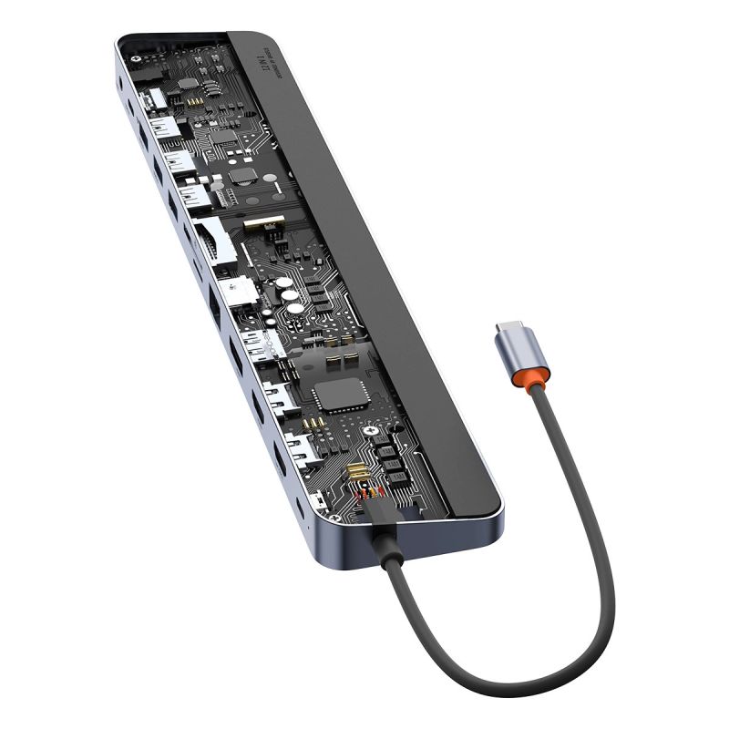 4. Baseus EliteJoy Gen2 Universal 12-in-1 USB HUB mit 25cm USB-C Kabel, Notebookständer, USB-A / USB-C / DP / HDMI / SD / TF / RJ45 / 3,5mm Klinke / PD 100W Grau (WKSX030213)