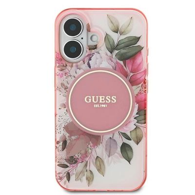 3. Guess IML Flower & Tonal Circle MagSafe Hülle für iPhone 16 – Rosa
