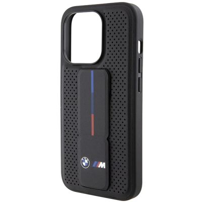7. BMW Grip Stand Smooth & Perforated Hülle für iPhone 15 Pro – Schwarz