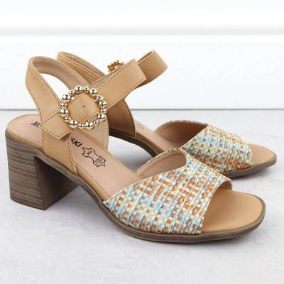 2. Damen-Sandalen mit Flechtoptik und Blockabsatz, beige M.Daszyński MR24125-4