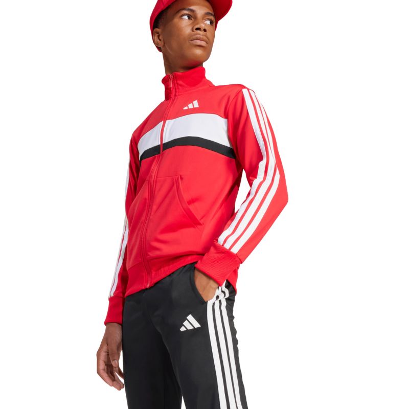 4. adidas Seasonal Essentials Tiberio 3-Streifen Tricot Kinder-Trainingsanzug Rot und Schwarz JI6214