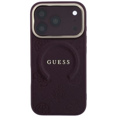3. Guess Saffiano Peony & Ring MagSafe Hülle für iPhone 17 Pro Max / 18 Pro Max - bordeauxrot