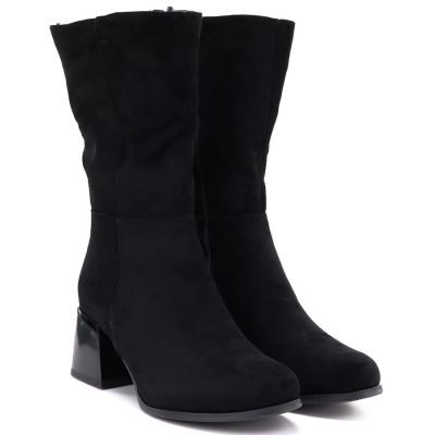 4. Schwarze Damen-Stiefeletten mit kurzem Absatz aus Wildleder, Modell Jezzi ASA269-7