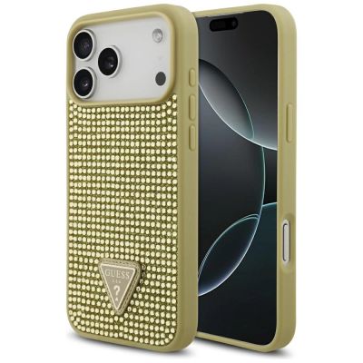 Guess Strass Dreieck Logo Hülle für iPhone 17 Pro Max - Gold