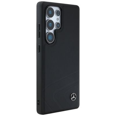 4. Mercedes Leder Horizontale Prägung Kurven MagSafe Hülle für Samsung Galaxy S25 Ultra - Schwarz