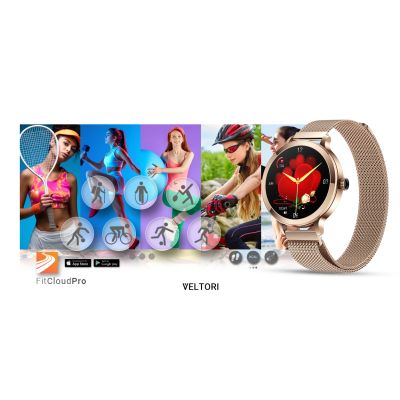 20. VELTORI VT340-1 Damen-Smartwatch, Goldarmband + rosa Silikonarmband